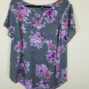 Green floral blouse
